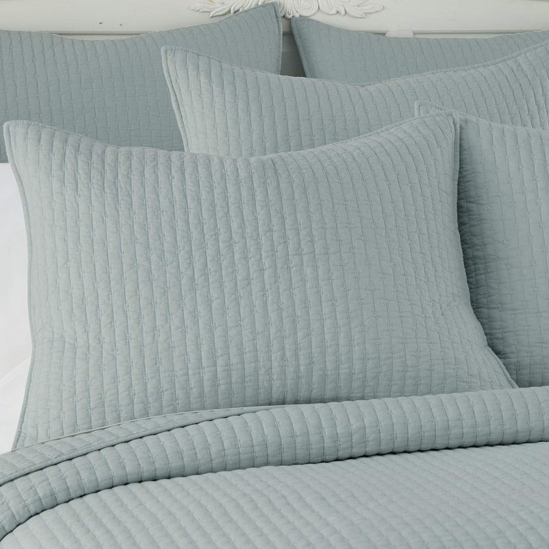 Levtex Home - Cross Stitch - 100% Cotton - Euro Shams Set of Two - (26x26in.), No Insert - Blue Haze - Image 3